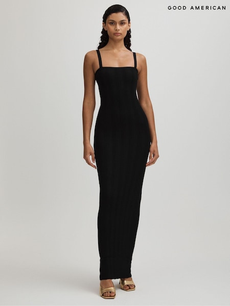 Good American Black Good American Plisse Maxi Dress (N63780) | €221