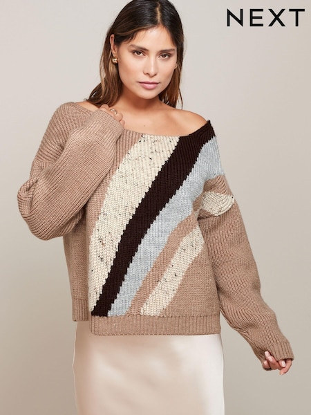 Neutral Brown Off The Shoulder Jumper (N63781) | € 10