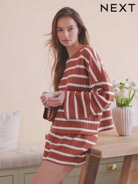 Rust Brown Stripe Crochet Short Set (N63798) | €11