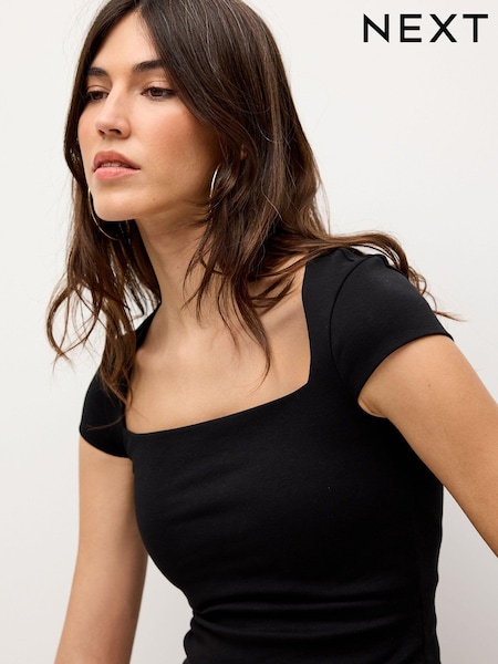 Black Square Neck Short Sleeve T-Shirt (N63881) | € 5