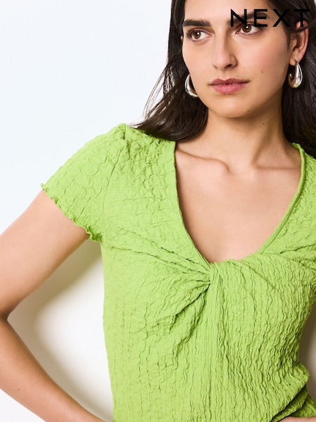 Зеленый - Textured Twist Front Short Sleeve Top (N63891) | €4