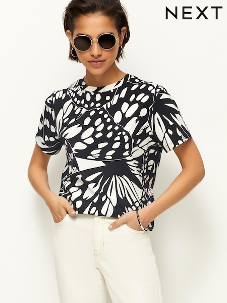 White/Black 100% Cotton Short Sleeve Crew Neck T-Shirt (N63917) | AED29
