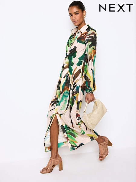 Светло-бежевый, пальмовый принт - Shirt Midi Dress (N63923) | €20
