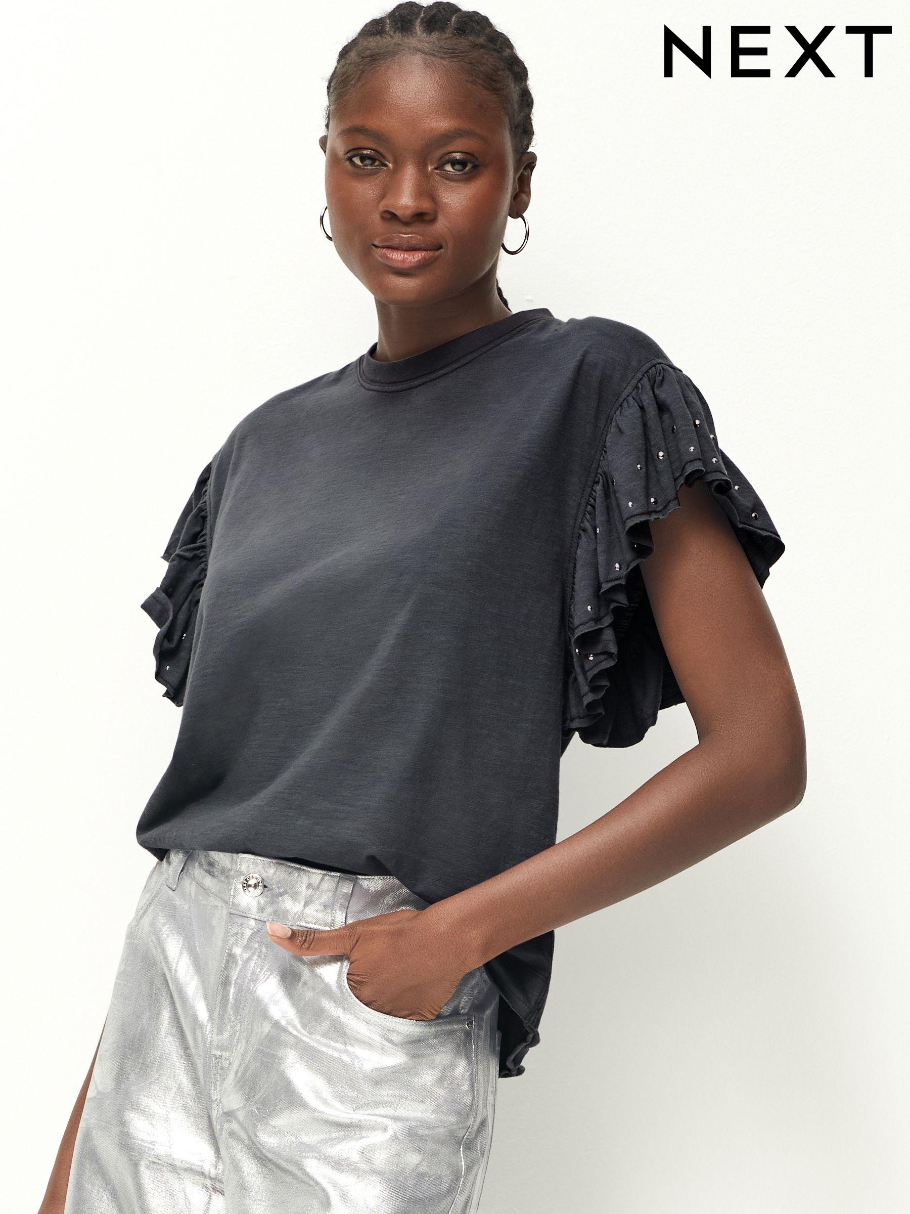 Womens shirts with ruffle sleeves on sale