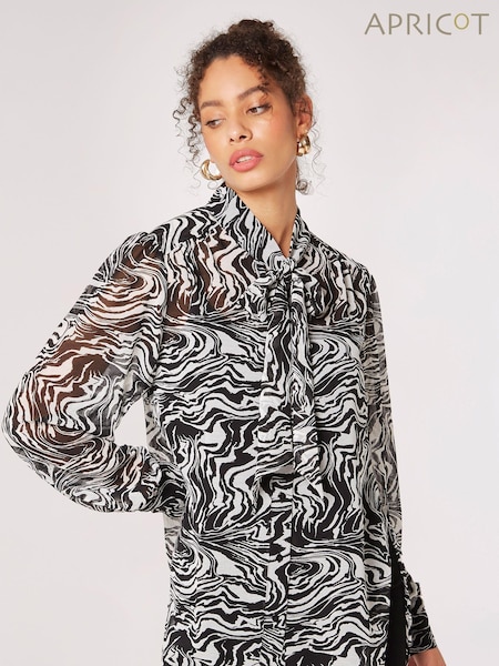 Apricot Black Pussybow Painterly Marble Blouse (N64151) | €17.50