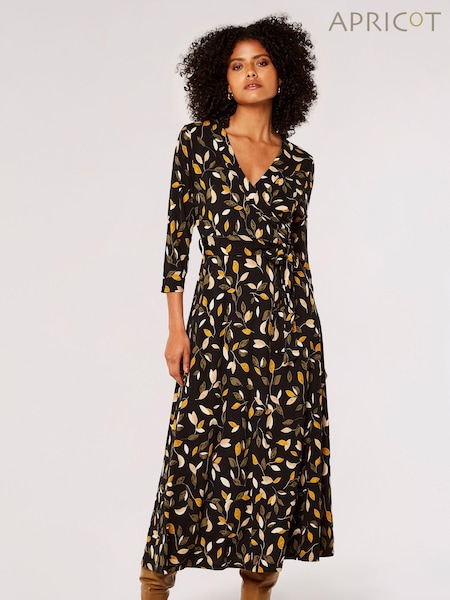 Apricot Black Multi Leaf Maxi Dress (N64158) | €44
