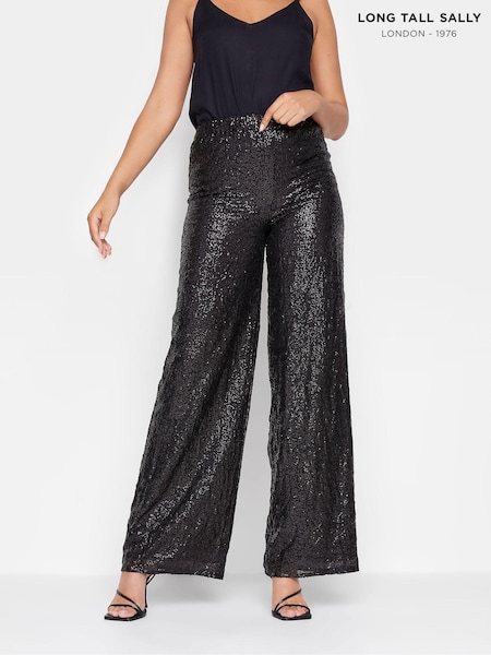 Long Tall Sally Black Sequin Wide Leg Trousers (N64184) | €11.50