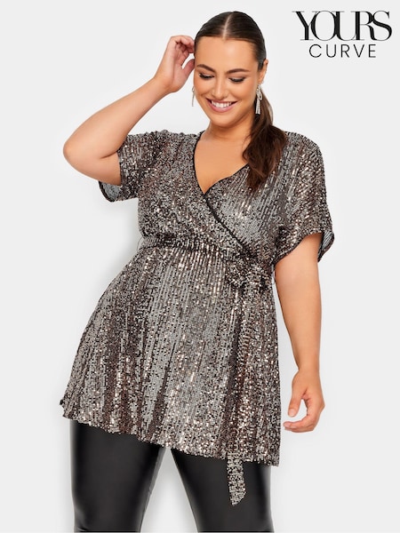 Yours Curve Gold London Sequin Wrap Top (N64212) | €11.50