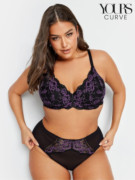 Yours Curve Purple Contrast Lace Padded Bra (N64238) | €13
