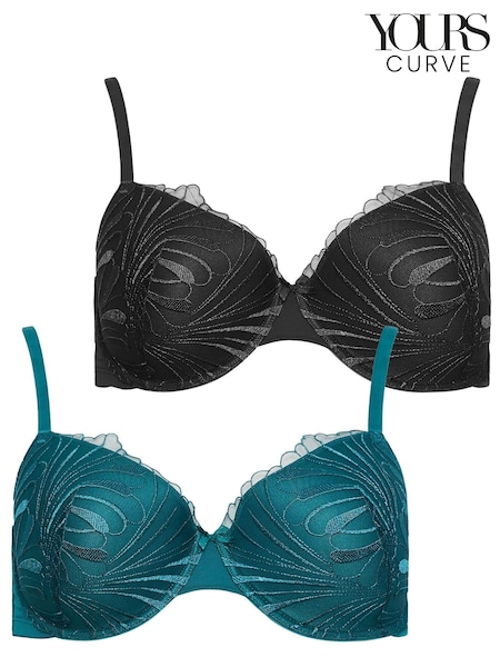 Yours Curve Black Leaf Embelished T-Shirt Bras 2 Pack (N64240) | €51