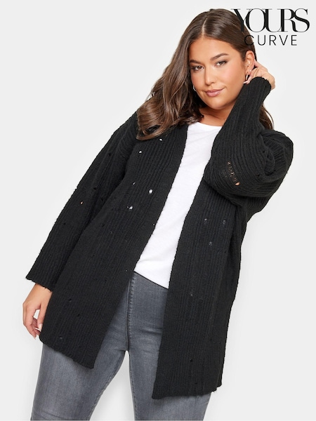 črna - Yours Curve Distressed Edge To Edge Cardigan (N64251) | € 21