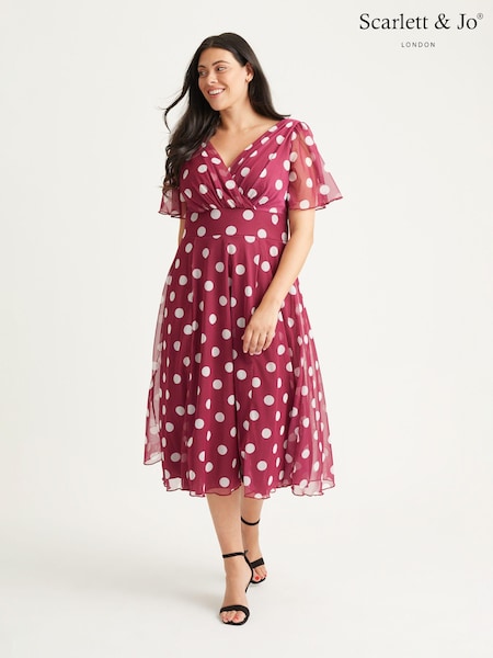 Punainen pilkku - Scarlett & Jo Victoria Angel Sleeve Mesh Midi Dress (N64378) | €134