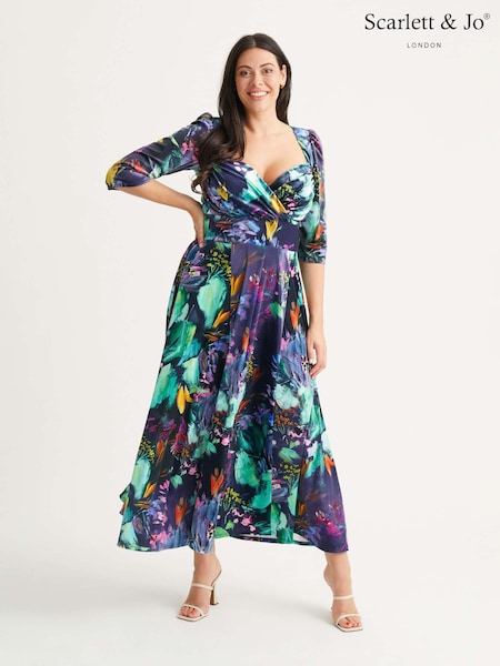 Пурпурный с цветочным принтом - Scarlett & Jo Elizabeth Velvet Maxi Gown (N64388) | €179