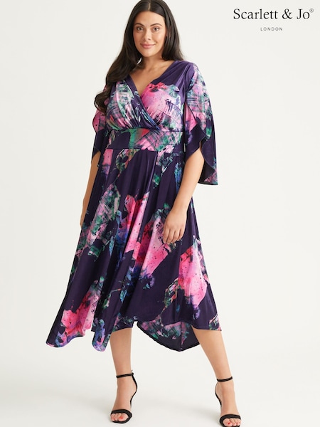 Scarlett & Jo Purple Velvet Kimono Hanky Hem Dress (N64391) | €77