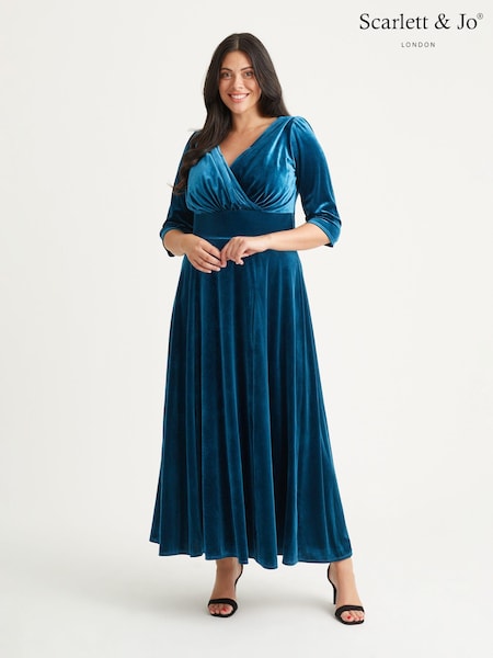 Scarlett & Jo Teal Blue Verity Velvet Maxi Gown (N64400) | 594 QAR