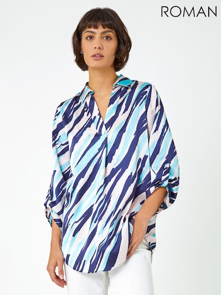 Roman Blue Abstract Print Collared Overshirt (N64407) | €21.50