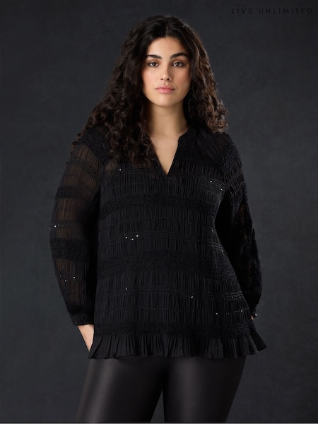Live Unlimited Black Sequin Shirred Detail Blouse (N64493) | €81