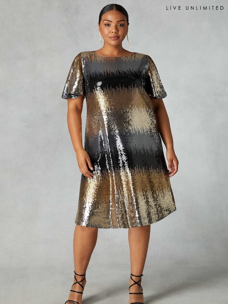 Live Unlimited Curve - Grey Sequin Flutter Sleeve Dress (N64500) | €35