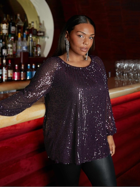Live Unlimited Purple Sequin Bardot Top (N64516) | €47.50