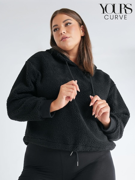 Negru - Bluză din fleece Bluze tip bustieră Hanorac mărimi mari Yours Borg (N64571) | 96 LEI
