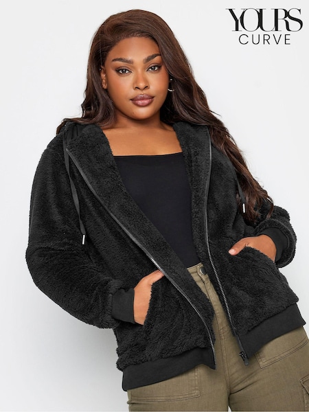 Yours Curve Black Zip Up Fleece Hoodie (N64578) | 216 LEI