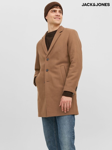 JACK & JONES Light Brown Tailored Smart Wool Coat (N64592) | €29