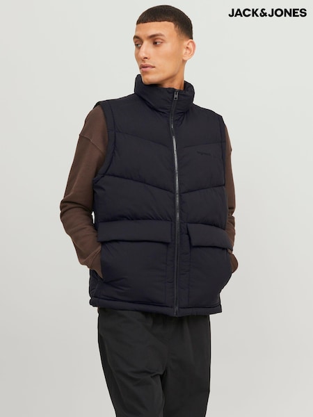 JACK & JONES Black Padded Pocket Detail Gilet (N64602) | €36