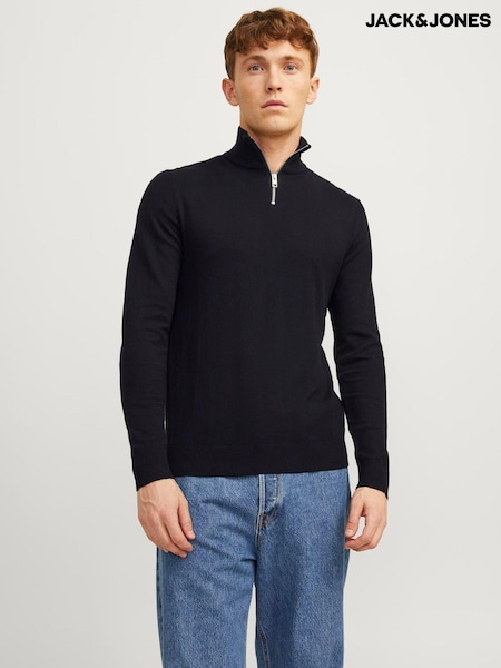 JACK & JONES Black Quarter Zip Knitted Jumper (N64606) | €50