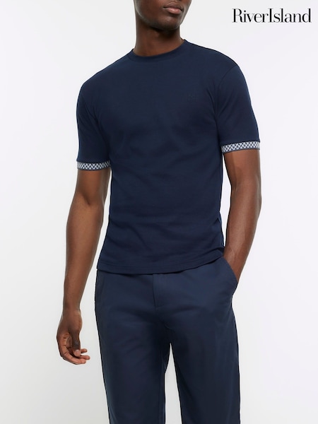 River Island Blue Muscle Fit 100% Cotton Ringer T-Shirt (N64632) | €25