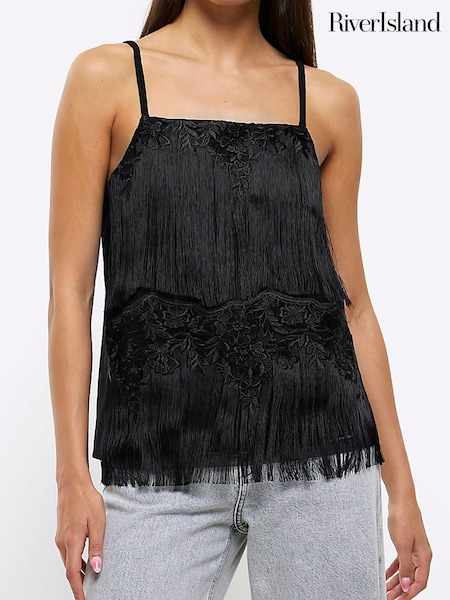 River Island Black Lace Fringe Longline Cami (N64634) | €14