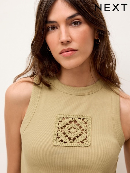 Khaki Green Crochet Racer Ribbed Tank (N64648) | €8.50