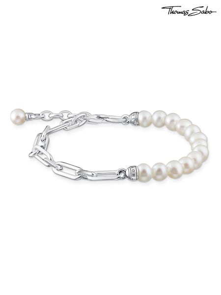 Thomas Sabo White Chunky Chain & Pearl 925 Silver Bracelet (N64912) | €229