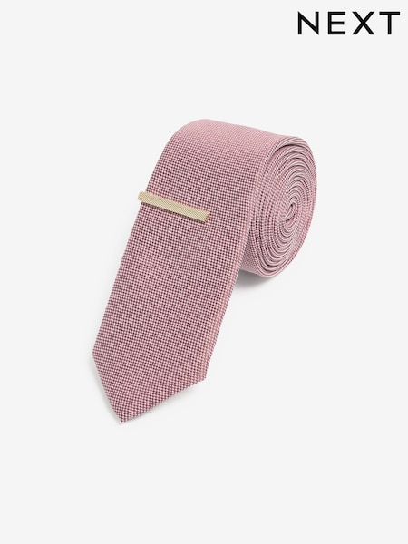 Damson Pink Slim Textured Tie And Clip Set (N65038) | 34 QAR