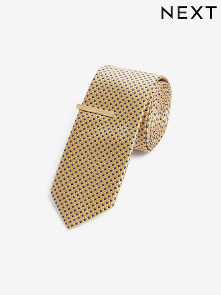 Yellow/Blue Slim Pattern Tie And Tie Clip (N65047) | €11