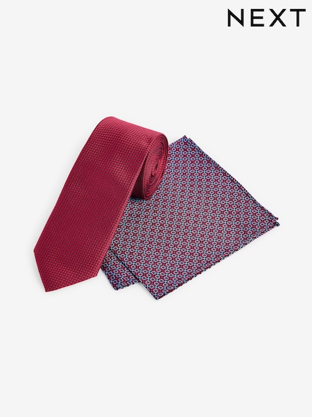 Red Geometric Tie And Pocket Square Set (N65065) | €11.50