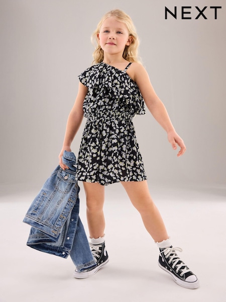 أسود وأبيض - Asymmetric Frill Playsuit (3-16yrs) (N65089) | ‏18 د.إ.‏ - ‏ 25‏ د.إ.