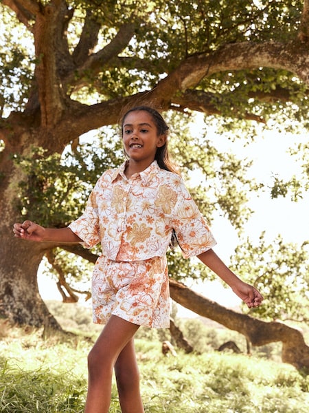 Orange Floral Boxy Shirt & Short Co-ord Set (3-16yrs) (N65091) | €14 - €17