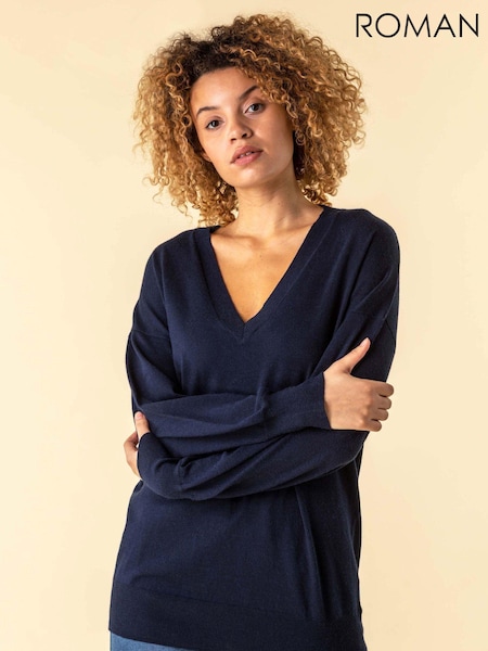Roman Navy Blue V-Neck Long Sleeve Jumper (N65105) | LEI 238