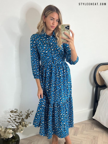 Style Cheat Blue Elena Shirt Tiered Midi Dress (N65407) | €27