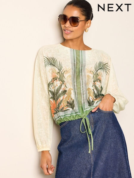 Tropical Print Long Sleeve Trim Blouse (N65416) | €13
