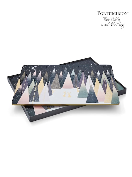 Portmeirion Set of 4 Blue Sara Miller Frosted Pines Christmas Placemats (N65427) | €50