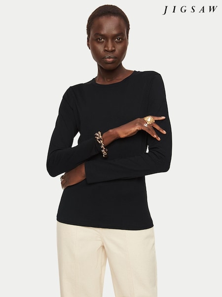 Jigsaw Black Long Sleeve 100% Cotton Top (N65454) | €43