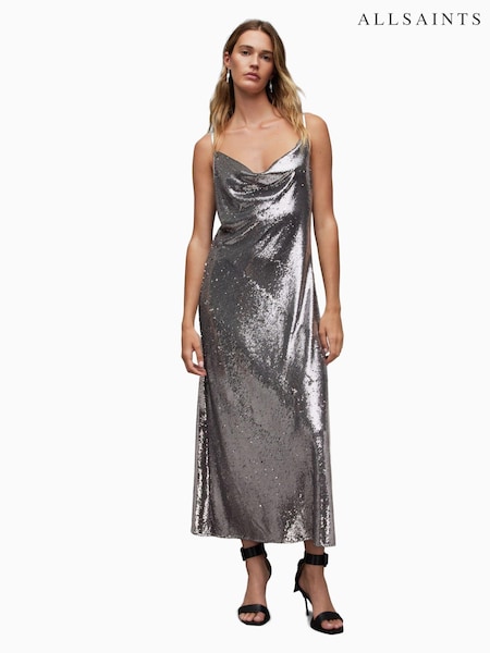 AllSaints Grey Hadley Sequin Dress (N65804) | €108