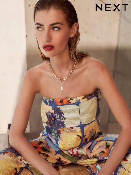 Blue Patch Print V-Front Bandeau Top (N65858) | AED23