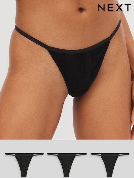 Black Thong Cotton Rib Knickers 3 Pack (N65883) | €14.50