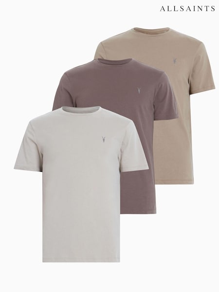 AllSaints Brown Brace Crew T-Shirts 3 Pack (N66125) | 470 QAR