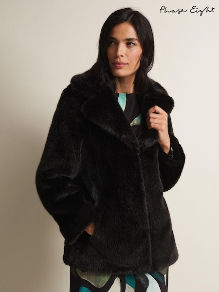 Phase Eight Black Faux Fur Megan Coat (N66185) | €89