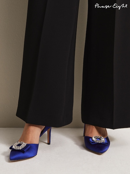 Phase Eight Blue Satin Embellished Slingback Heels (N66192) | €66