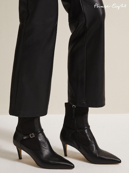 Phase Eight Black Leather Buckle Detail Sock Boots (N66194) | AED434
