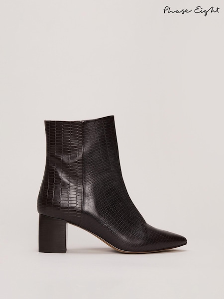 Phase Eight Brown Leather Croc Effect Print Ankle Boots (N66195) | AED404